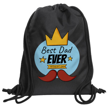 King, Best dad ever, Τσάντα πλάτης πουγκί GYMBAG Μαύρη, με τσέπη (40x48cm) & χονδρά κορδόνια