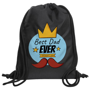 King, Best dad ever, Backpack pouch GYMBAG Black, with pocket (40x48cm) & thick cords