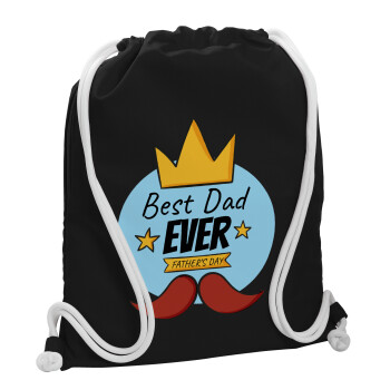 King, Best dad ever, Τσάντα πλάτης πουγκί GYMBAG Μαύρη, με τσέπη (40x48cm) & χονδρά λευκά κορδόνια