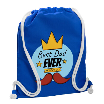 King, Best dad ever, Τσάντα πλάτης πουγκί GYMBAG Μπλε, με τσέπη (40x48cm) & χονδρά κορδόνια