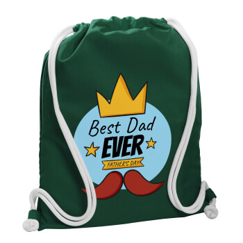 King, Best dad ever, Τσάντα πλάτης πουγκί GYMBAG BOTTLE GREEN, με τσέπη (40x48cm) & χονδρά λευκά κορδόνια