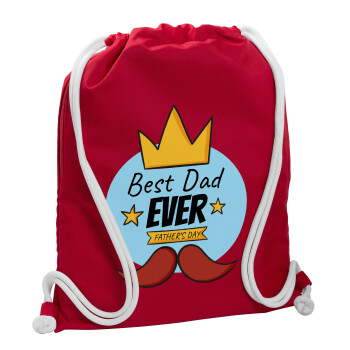 King, Best dad ever, Τσάντα πλάτης πουγκί GYMBAG Κόκκινη, με τσέπη (40x48cm) & χονδρά κορδόνια
