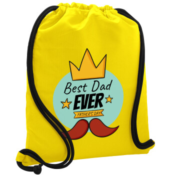 King, Best dad ever, Τσάντα πλάτης πουγκί GYMBAG Κίτρινη, με τσέπη (40x48cm) & χονδρά κορδόνια