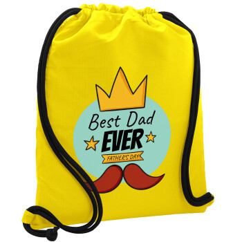 King, Best dad ever, Backpack pouch GYMBAG Yellow, with pocket (40x48cm) & thick cords