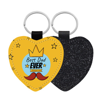 King, Best dad ever, Μπρελόκ PU δερμάτινο glitter καρδιά ΜΑΥΡΟ