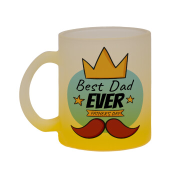 King, Best dad ever, Κούπα γυάλινη δίχρωμη με βάση το κίτρινο ματ, 330ml