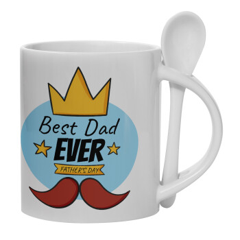 King, Best dad ever, Ceramic coffee mug with Spoon, 330ml (1pcs)