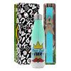 Easter Set, Metallic green/white thermos (Stainless steel), double-walled, 500ml & scented flat Easter candle (30cm) (TURQUOISE)