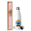 Easter Set, metallic stainless steel water bottle (750ml) & scented flat Easter candle (30cm) (PINK)