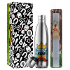 Easter Set, metallic stainless thermos flask (500ml) & scented flat Easter candle (30cm) (GRAY)