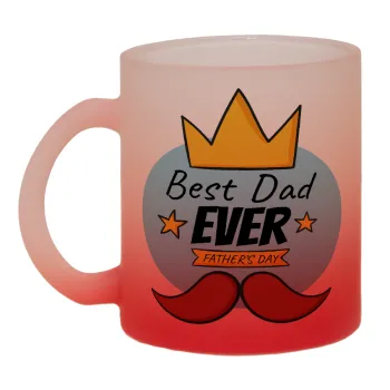 King, Best dad ever, Κούπα γυάλινη δίχρωμη με βάση το κόκκινο ματ, 330ml