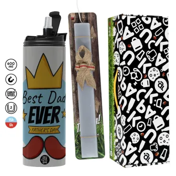 King, Best dad ever, Πασχαλινή Λαμπάδα με Travel Tumbler θερμό (600ml, BPA free) & κερί αρωματικό πλακέ (30cm) (ΓΚΡΙ)