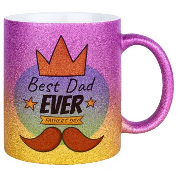 King, Best dad ever, Κούπα Χρυσή/Ροζ Glitter, κεραμική, 330ml