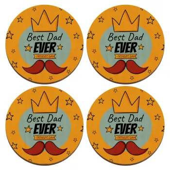 King, Best dad ever, ΣΕΤ x4 Σουβέρ ξύλινα στρογγυλά plywood (9cm)