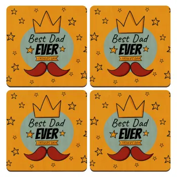 King, Best dad ever, ΣΕΤ x4 Σουβέρ ξύλινα τετράγωνα plywood (9cm)