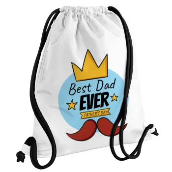 King, Best dad ever, Τσάντα πλάτης πουγκί GYMBAG λευκή, με τσέπη (40x48cm) & χονδρά κορδόνια