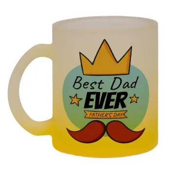 King, Best dad ever, Κούπα γυάλινη δίχρωμη με βάση το κίτρινο ματ, 330ml