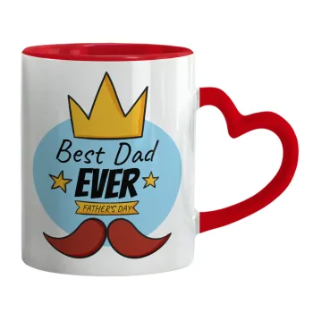 King, Best dad ever, Κούπα καρδιά χερούλι κόκκινη, κεραμική, 330ml