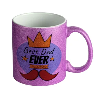 King, Best dad ever, Κούπα Μωβ Glitter που γυαλίζει, κεραμική, 330ml