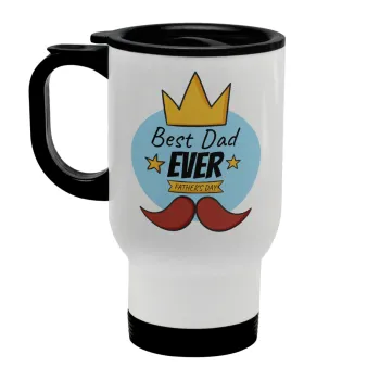 King, Best dad ever, Κούπα ταξιδιού ανοξείδωτη με καπάκι, διπλού τοιχώματος (θερμό) λευκή 450ml