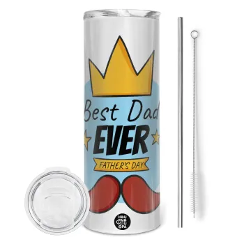 King, Best dad ever, Tumbler stainless steel 600ml, with metal straw & cleaning brush