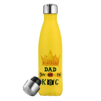Dad you are the King, Μεταλλικό παγούρι θερμός Κίτρινος (Stainless steel), διπλού τοιχώματος, 500ml