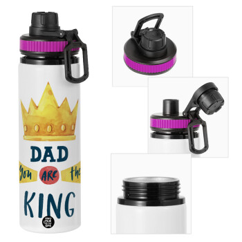 Dad you are the King, Metallic water bottle with safety lid, 850ml aluminum