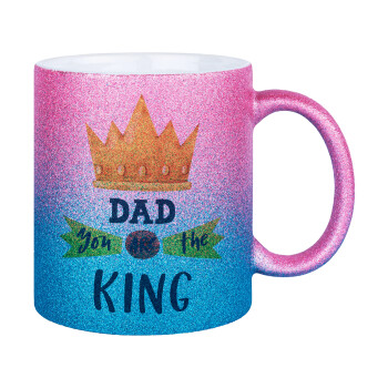 Dad you are the King, Κούπα Χρυσή/Μπλε Glitter, κεραμική, 330ml