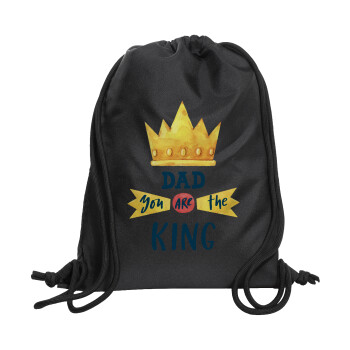 Dad you are the King, Backpack pouch GYMBAG Black, with pocket (40x48cm) & thick cords