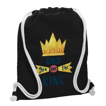 Dad you are the King, Backpack pouch GYMBAG Black, with pocket (40x48cm) & thick white cords