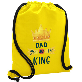 Dad you are the King, Τσάντα πλάτης πουγκί GYMBAG Κίτρινη, με τσέπη (40x48cm) & χονδρά κορδόνια