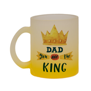 Dad you are the King, Κούπα γυάλινη δίχρωμη με βάση το κίτρινο ματ, 330ml