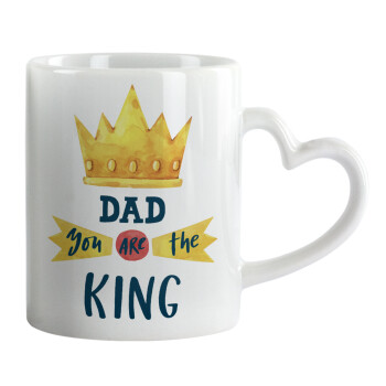 Dad you are the King, Κούπα καρδιά χερούλι λευκή, κεραμική, 330ml