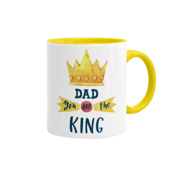 Dad you are the King, Κούπα χρωματιστή κίτρινη, κεραμική, 330ml