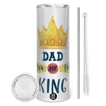 Dad you are the King, Eco friendly ποτήρι θερμό (tumbler) από ανοξείδωτο ατσάλι 600ml, με μεταλλικό καλαμάκι & βούρτσα καθαρισμού