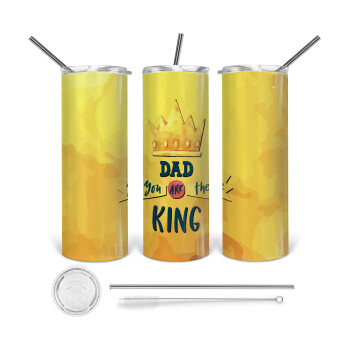 Dad you are the King, 360 Eco friendly ποτήρι θερμό (tumbler) από ανοξείδωτο ατσάλι 600ml, με μεταλλικό καλαμάκι & βούρτσα καθαρισμού