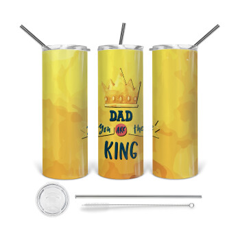 Dad you are the King, Tumbler ποτήρι θερμό από ανοξείδωτο ατσάλι 600ml, με μεταλλικό καλαμάκι & βούρτσα καθαρισμού
