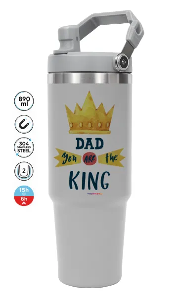 Dad you are the King — ΓΚΡΙ Travel Tumbler Θερμός με χερούλι και καλαμάκι 890ml