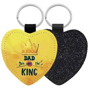 Dad you are the King, Μπρελόκ PU δερμάτινο glitter καρδιά ΜΑΥΡΟ