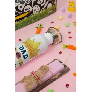 Dad you are the King, Πασχαλινή Λαμπάδα με παγούρι μεταλλικό (620ml, stainless steel) & κερί αρωματικό πλακέ (30cm) (ΡΟΖ)