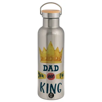 Dad you are the King, Stainless steel Silver with wooden lid (bamboo), double wall, 750ml