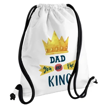 Dad you are the King, Τσάντα πλάτης πουγκί GYMBAG λευκή, με τσέπη (40x48cm) & χονδρά κορδόνια