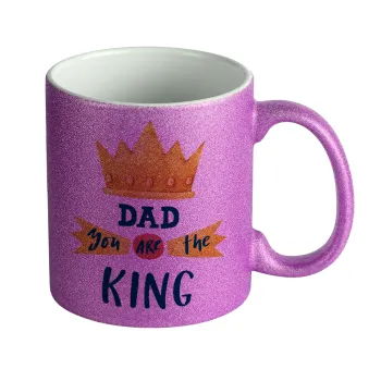 Dad you are the King, Κούπα Μωβ Glitter που γυαλίζει, κεραμική, 330ml