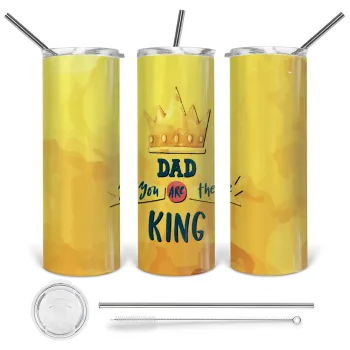 Dad you are the King, Tumbler ποτήρι θερμό από ανοξείδωτο ατσάλι 600ml, με μεταλλικό καλαμάκι & βούρτσα καθαρισμού