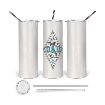 To the best DAD on earth, Tumbler ποτήρι θερμό από ανοξείδωτο ατσάλι 600ml, με μεταλλικό καλαμάκι & βούρτσα καθαρισμού