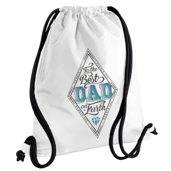 To the best DAD on earth, Backpack pouch GYMBAG white, with pocket (40x48cm) & thick cords