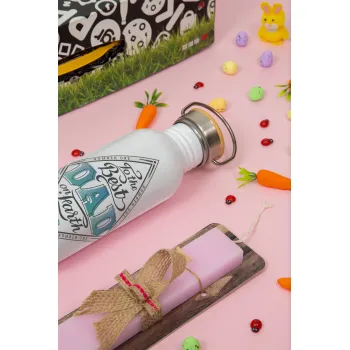 To the best DAD on earth, Πασχαλινή Λαμπάδα με παγούρι μεταλλικό (620ml, stainless steel) & κερί αρωματικό πλακέ (30cm) (ΡΟΖ)