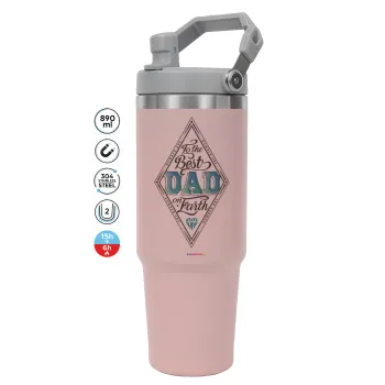 To the best DAD on earth, Pink color, 890ml (30oz) stainless Steel Tumbler with Handle