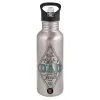 Water bottle Silver with straw, stainless steel 600ml