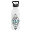 White water bottle with straw, stainless steel 600ml